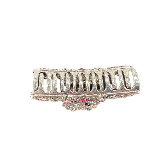 Butterfly Hair Clip with Pink Stones and Silver Filigree Metal - Picture 3 of 3